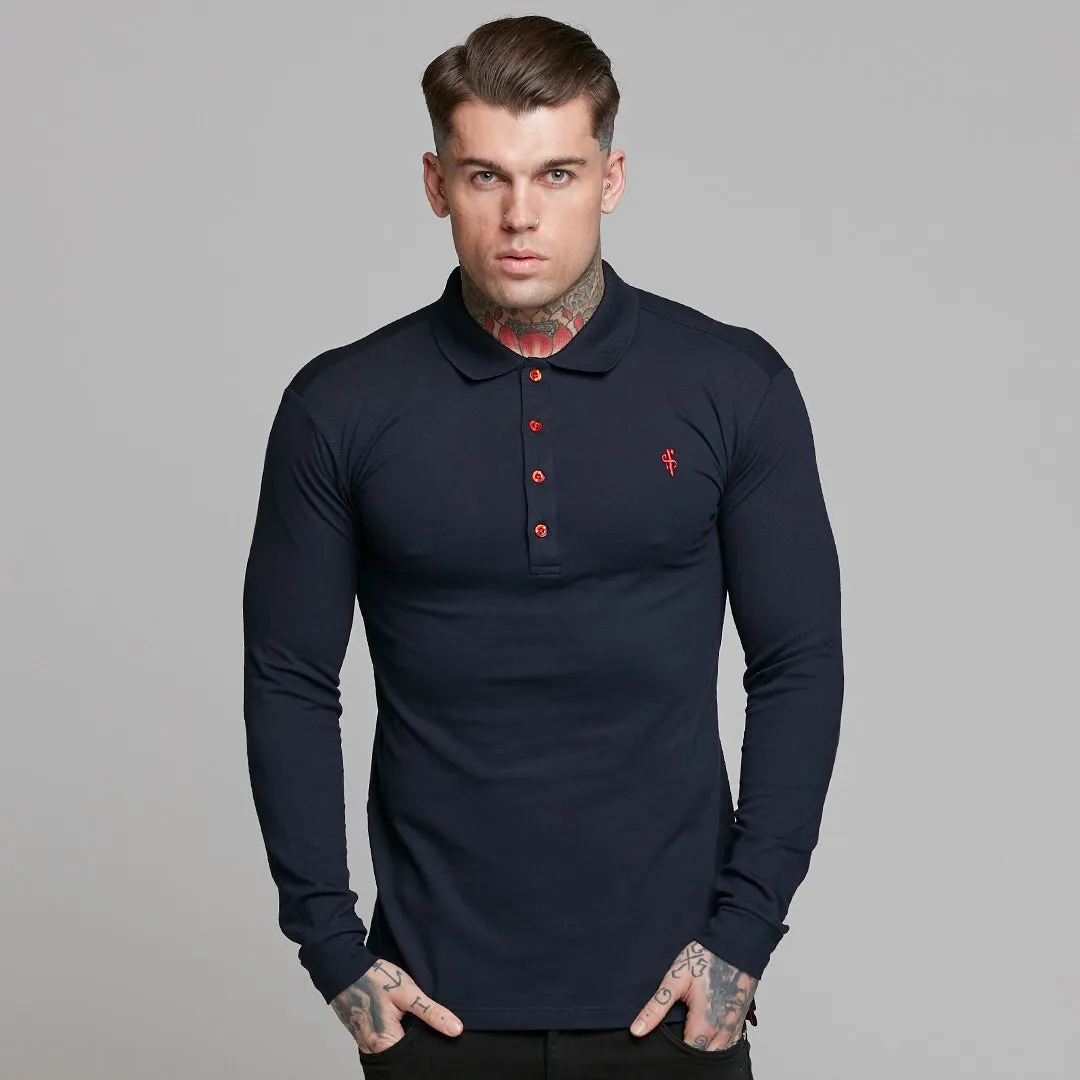 Father Sons Classic Navy and Red Contrast Polo Shirt Long Sleeve - FSH326