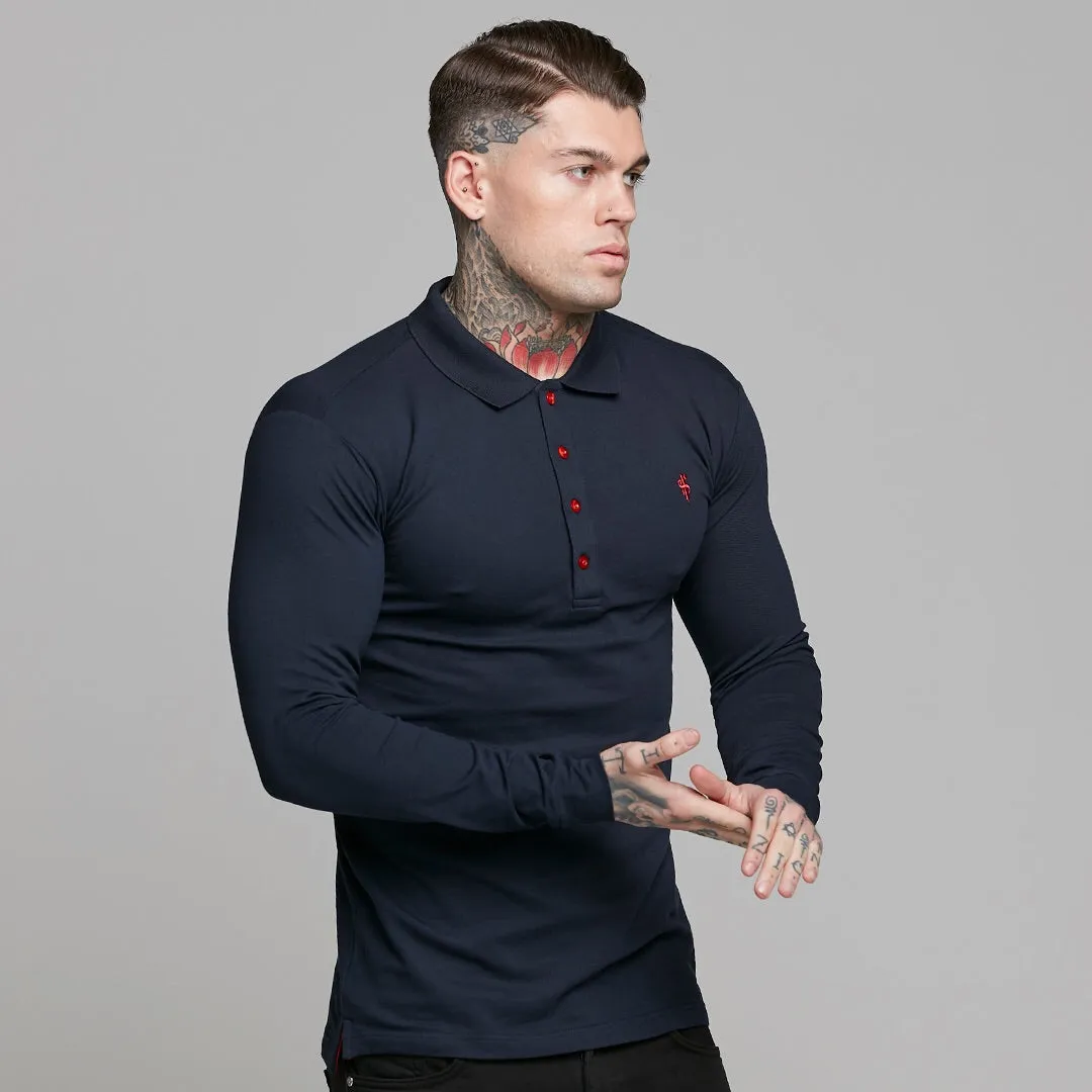 Father Sons Classic Navy and Red Contrast Polo Shirt Long Sleeve - FSH326
