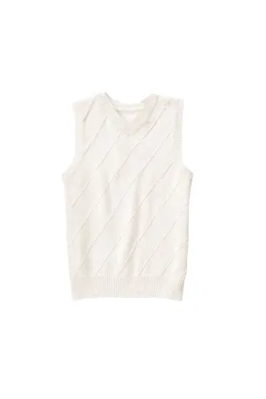 G Boys PICNIC PARTY White Textured Argyle Sweater Vest V-neck