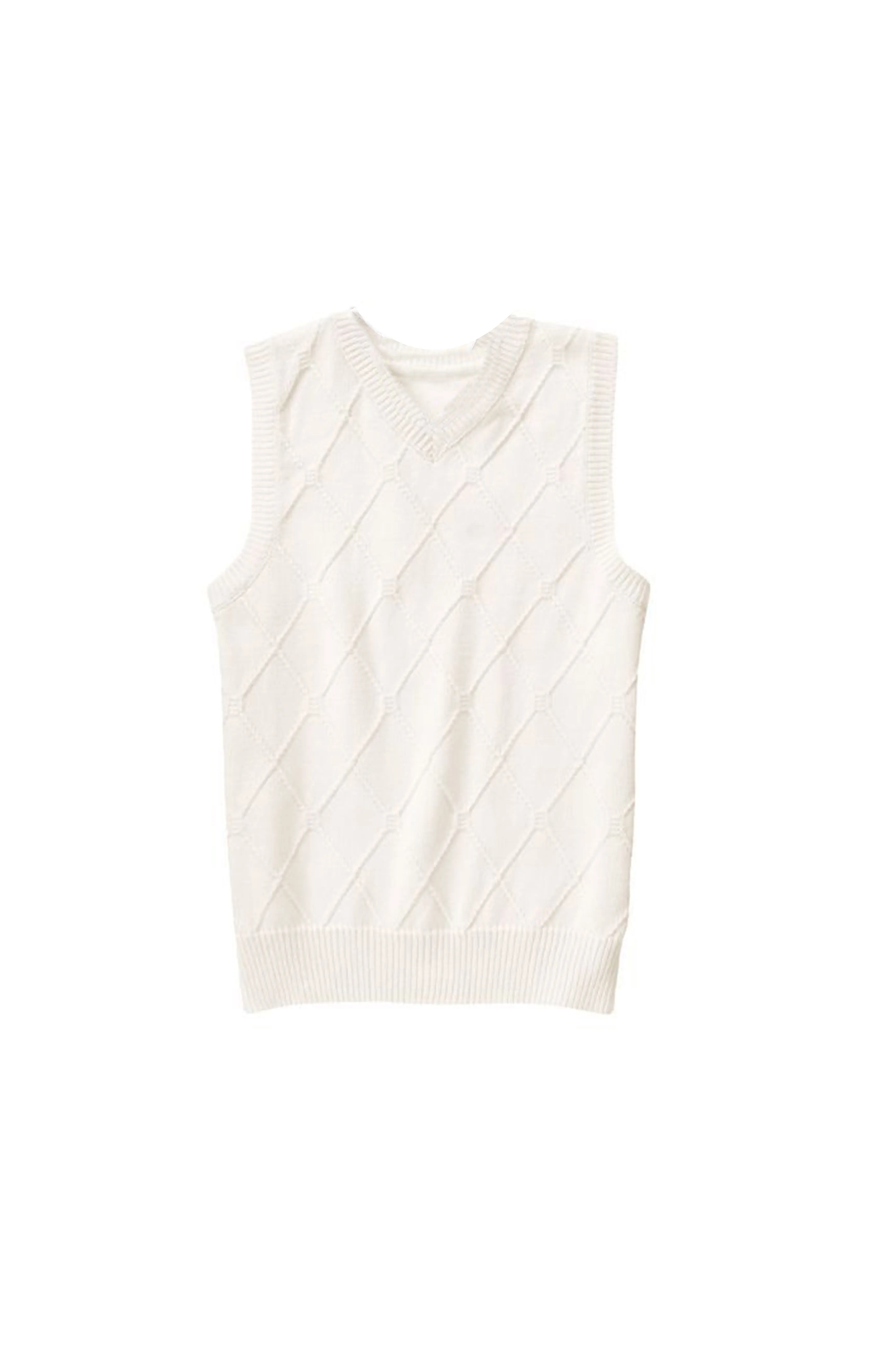 G Boys PICNIC PARTY White Textured Argyle Sweater Vest V-neck
