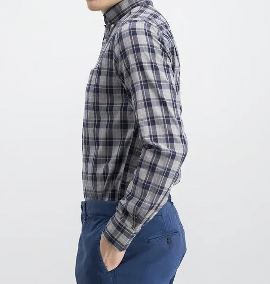 GANT Grey Day Oxford Plaid Fitted Button Down Shirt 342562 Size Medium