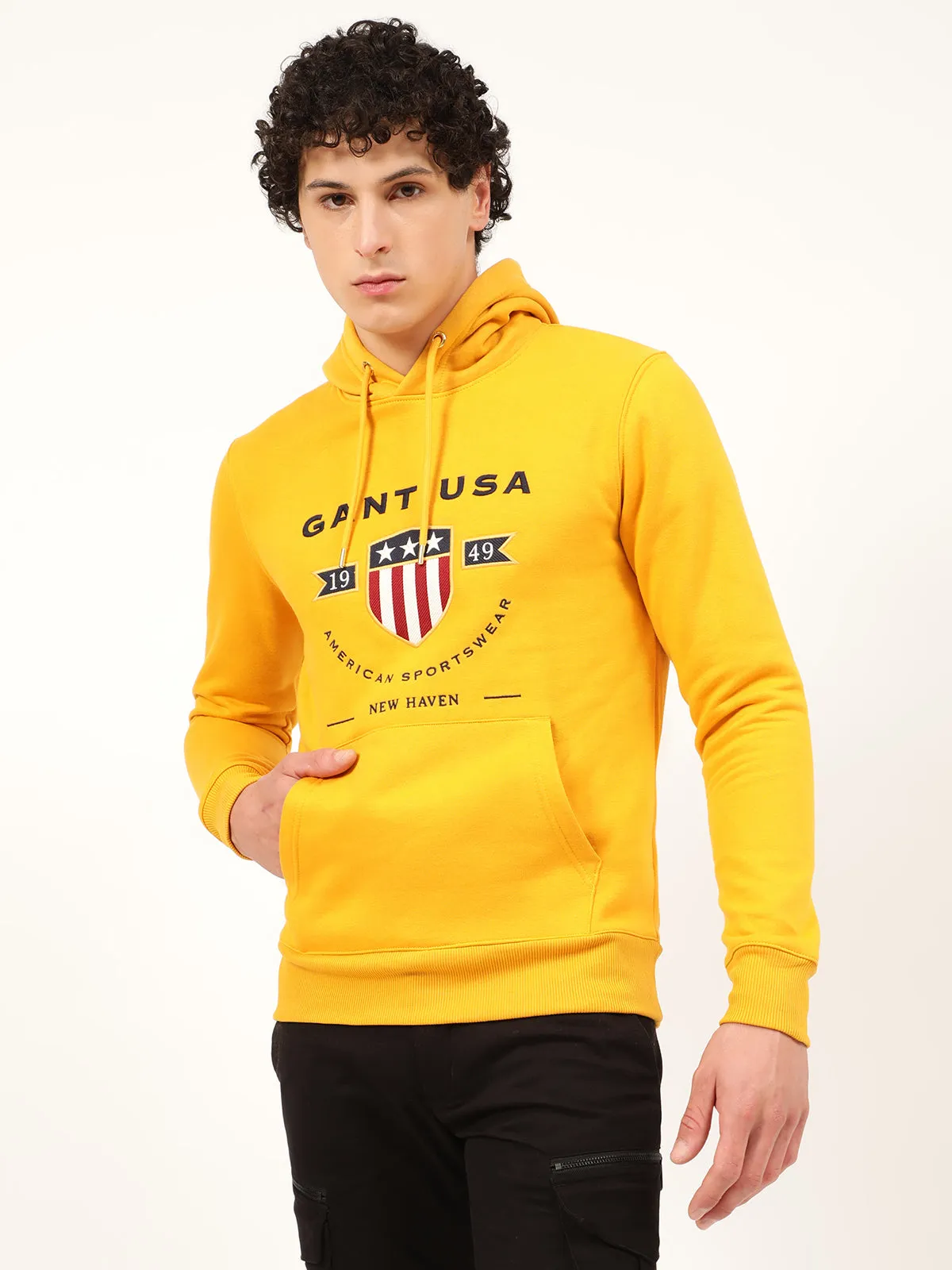 Gant Men Yellow Printed Hooded Sweatshirt