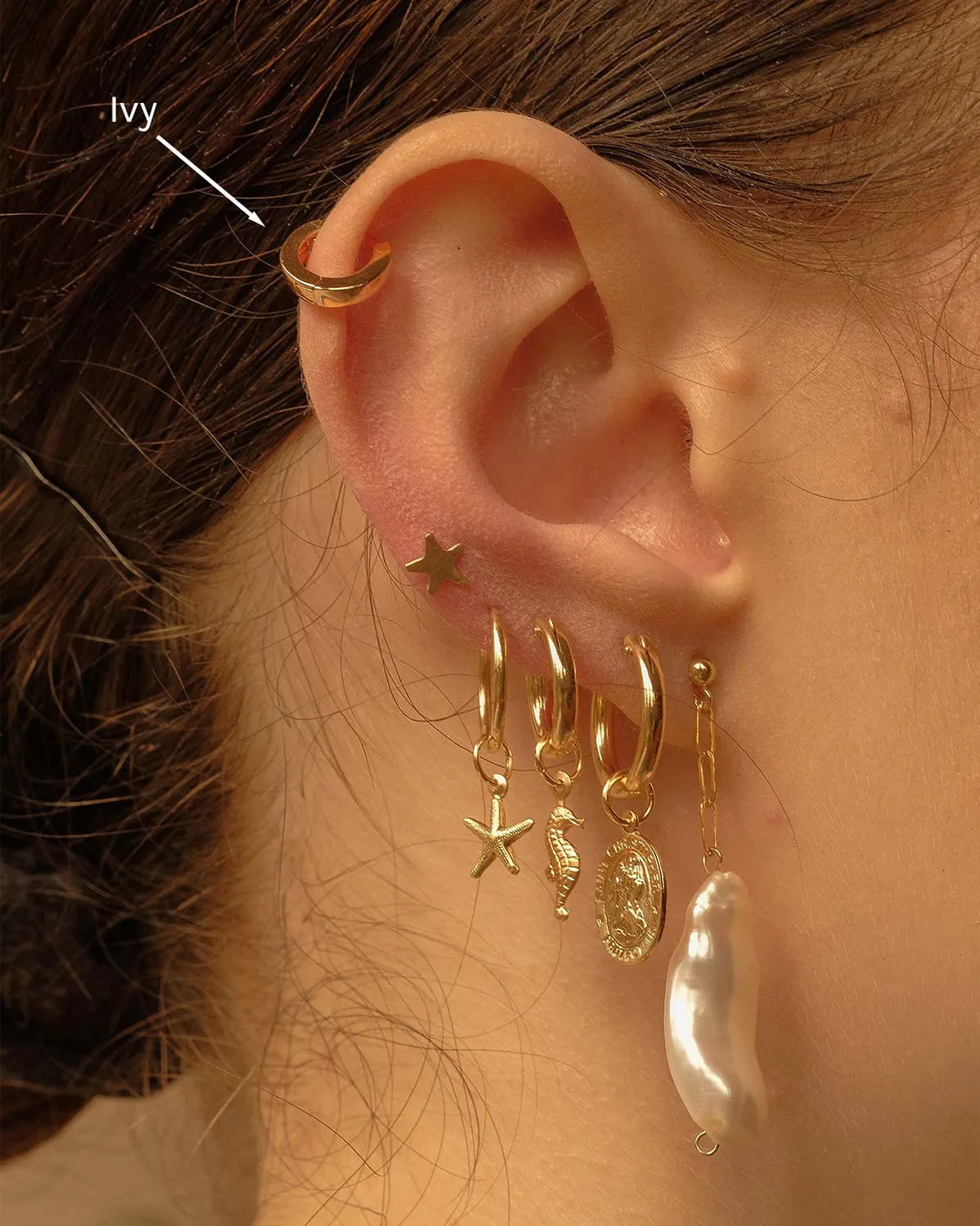 Gold Ivy Huggie Hoops