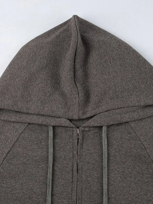 Graues Vintage Stricktop mit Reißverschluss und Kapuze