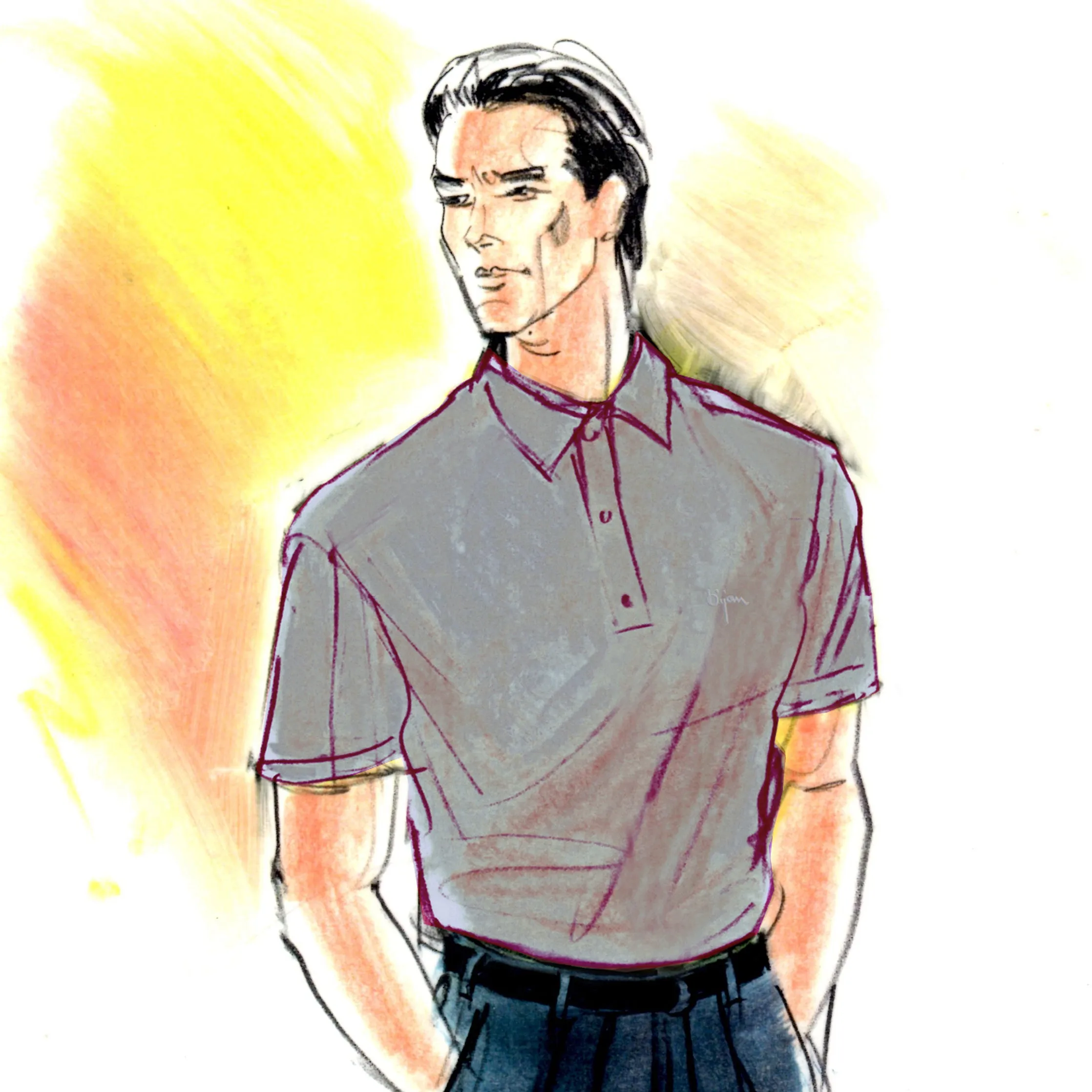 Gray Short Sleeve Pure Silk Polo Shirt