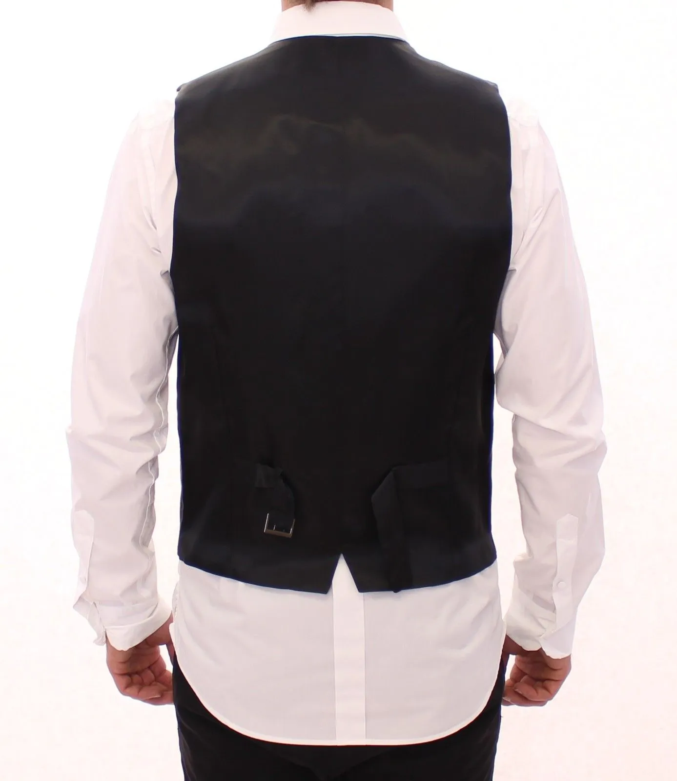 Gray Striped Wool Single Breasted Vest