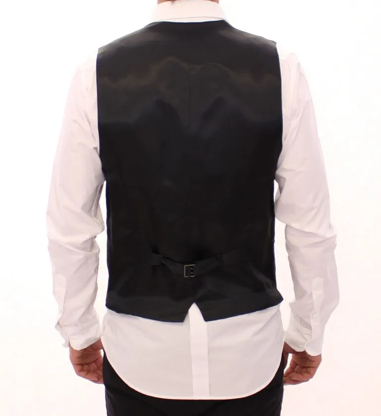 Gray Striped Wool Single Breasted Vest