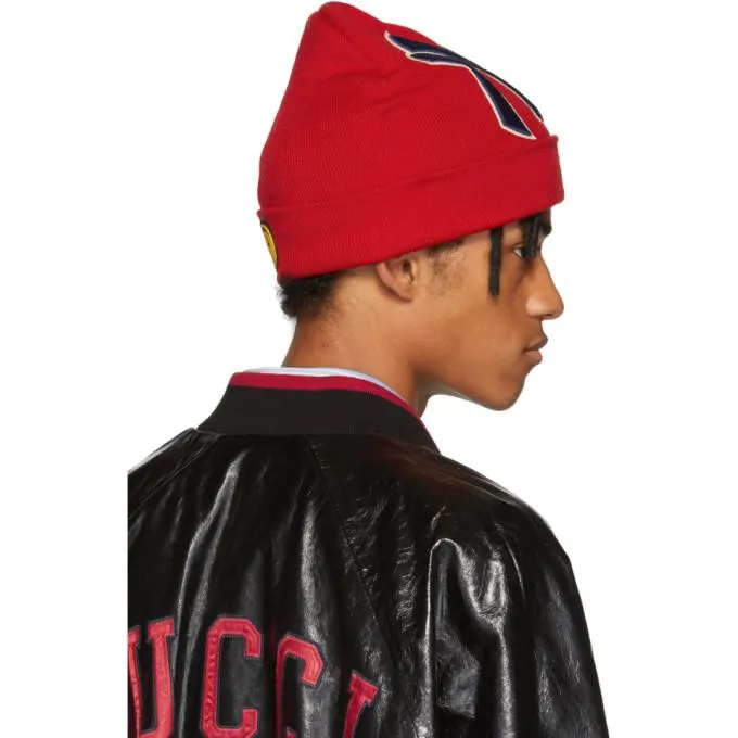 Gucci NY Yankees Embroidered Wool Beanie in Red