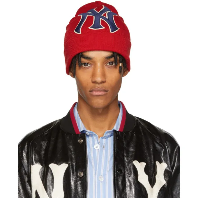 Gucci NY Yankees Embroidered Wool Beanie in Red