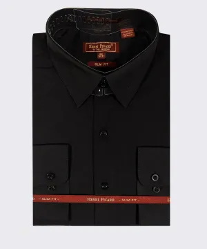 Henri Picard Regular Slim Fit Dress Shirt - Black