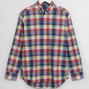 Indian Madras Check Shirt - Cardinal Red, Blue, Yellow & White