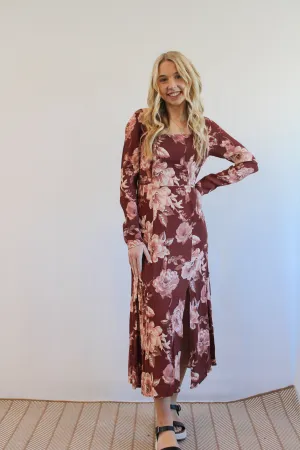 IRIS BURGUNDY FLORAL DRESS BY IVY & CO