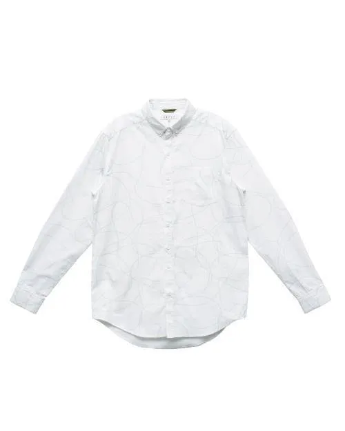 Konus Men's Long Sleeve Line Print Shirt in White by Shop at Konus
