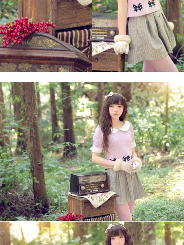 light grey knitted plaid skirt