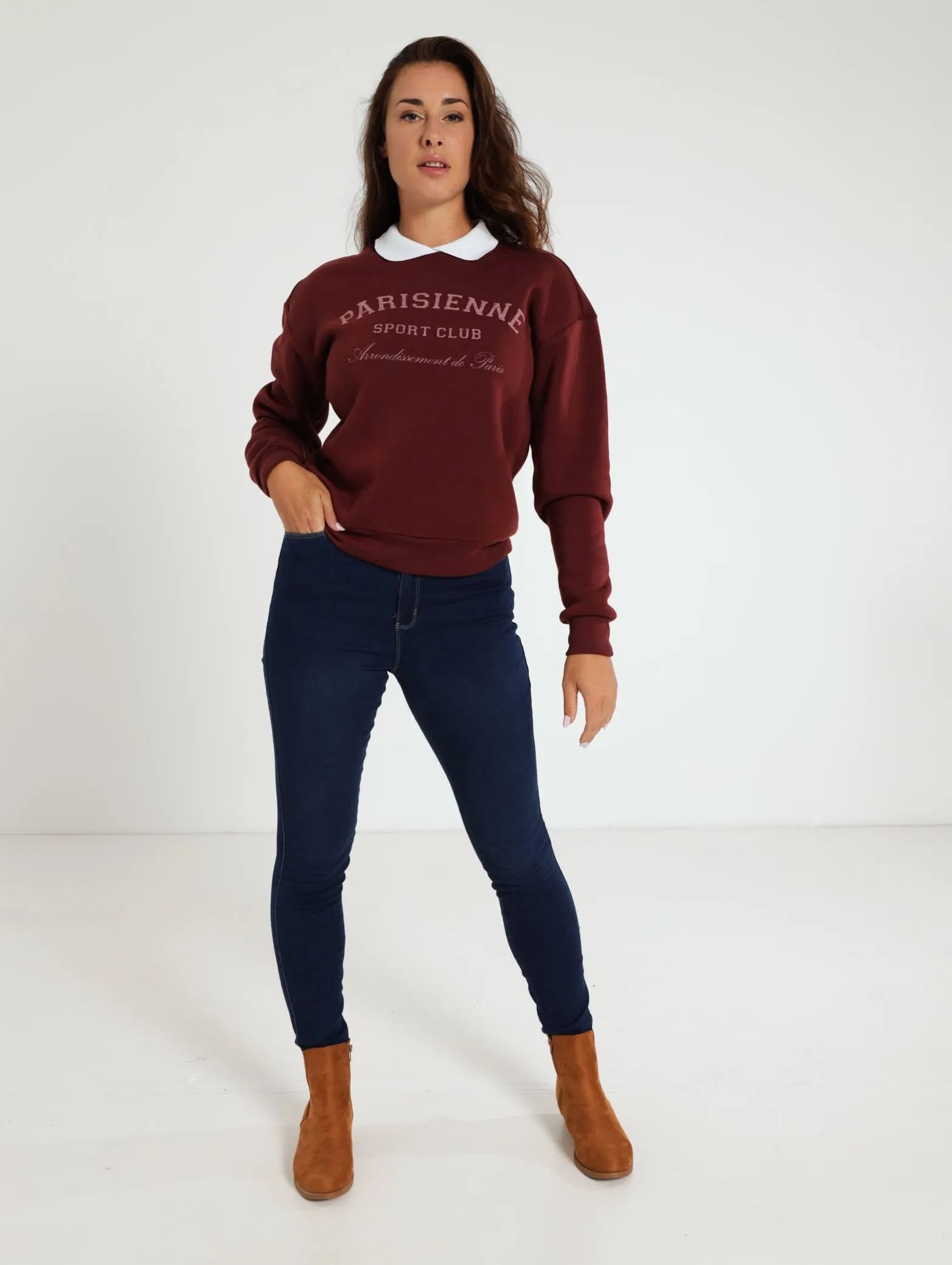 Long Sleeve Preppy Active Top - Burgundy