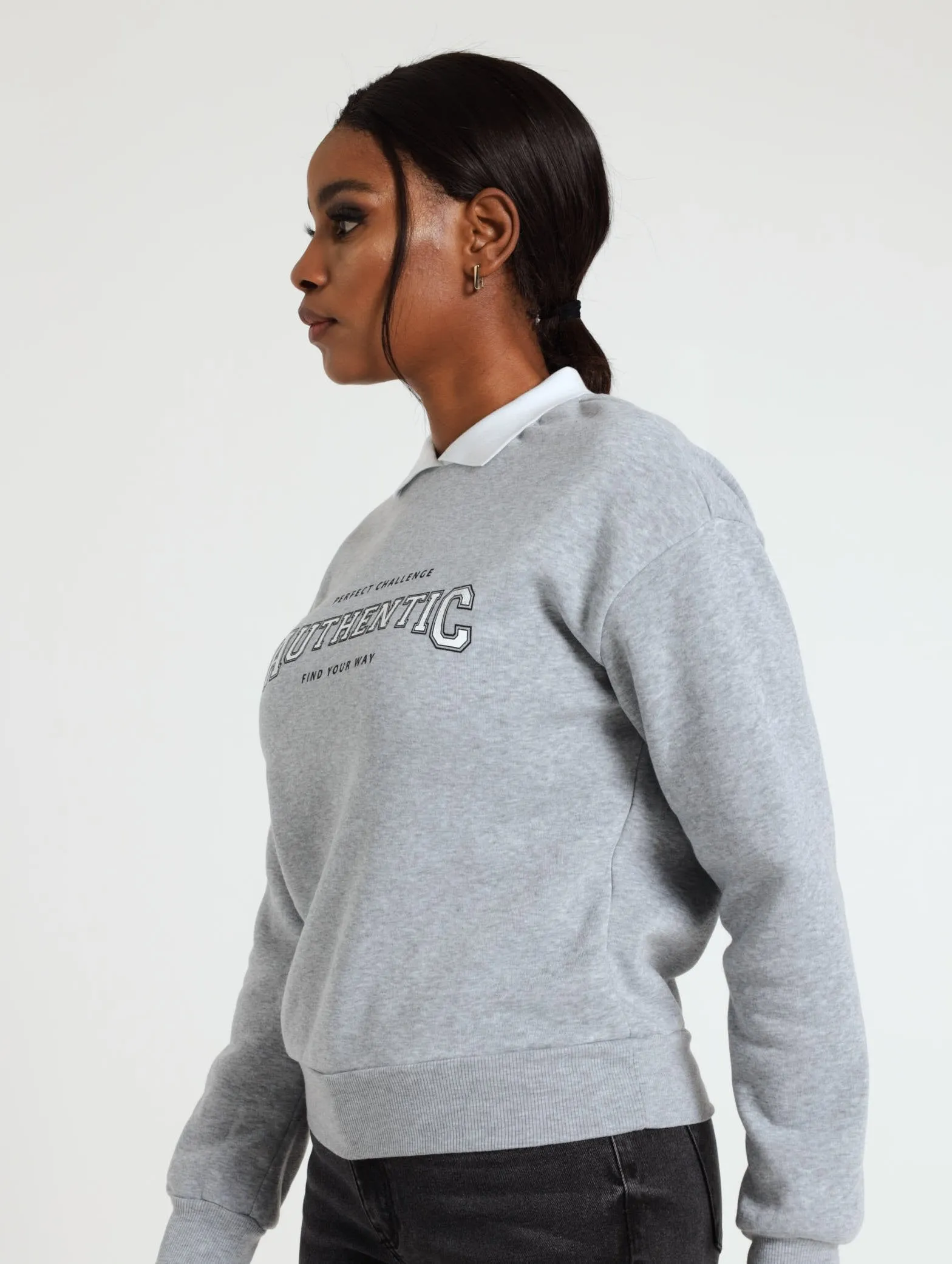 Long Sleeve Preppy Active Top - Grey Melange