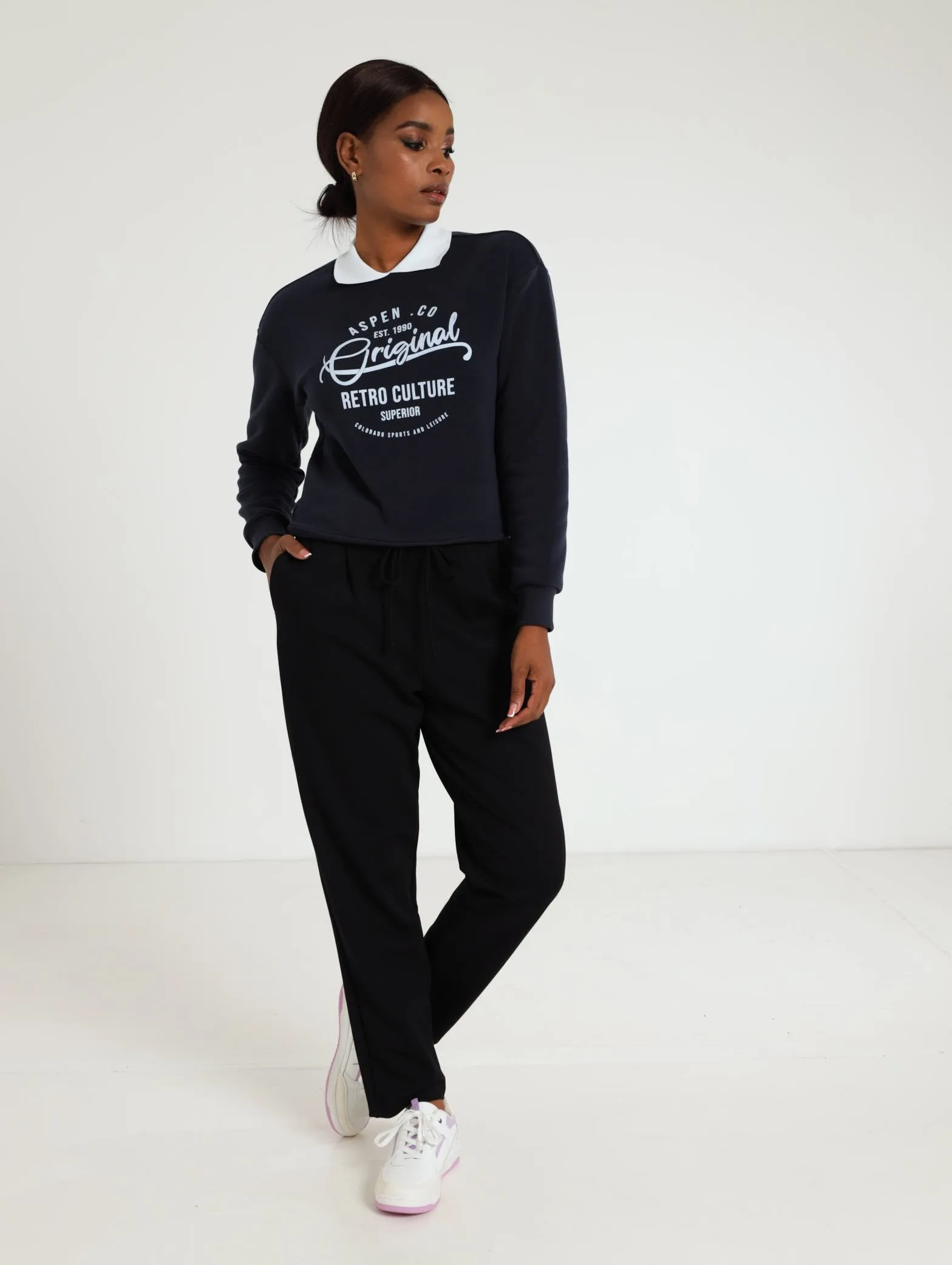 Long Sleeve Preppy Active Top - Navy