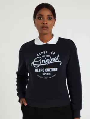 Long Sleeve Preppy Active Top - Navy