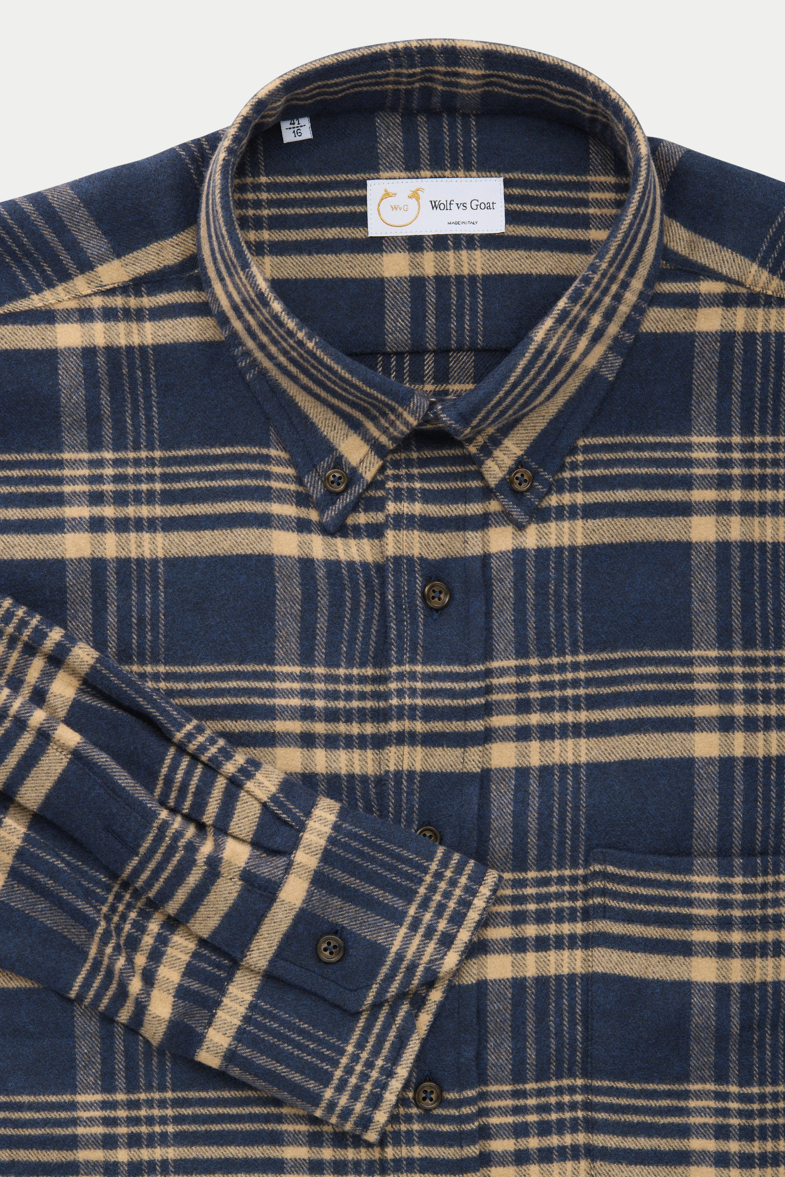 Long Sleeve Regular Button Down Shirt Navy and Tan