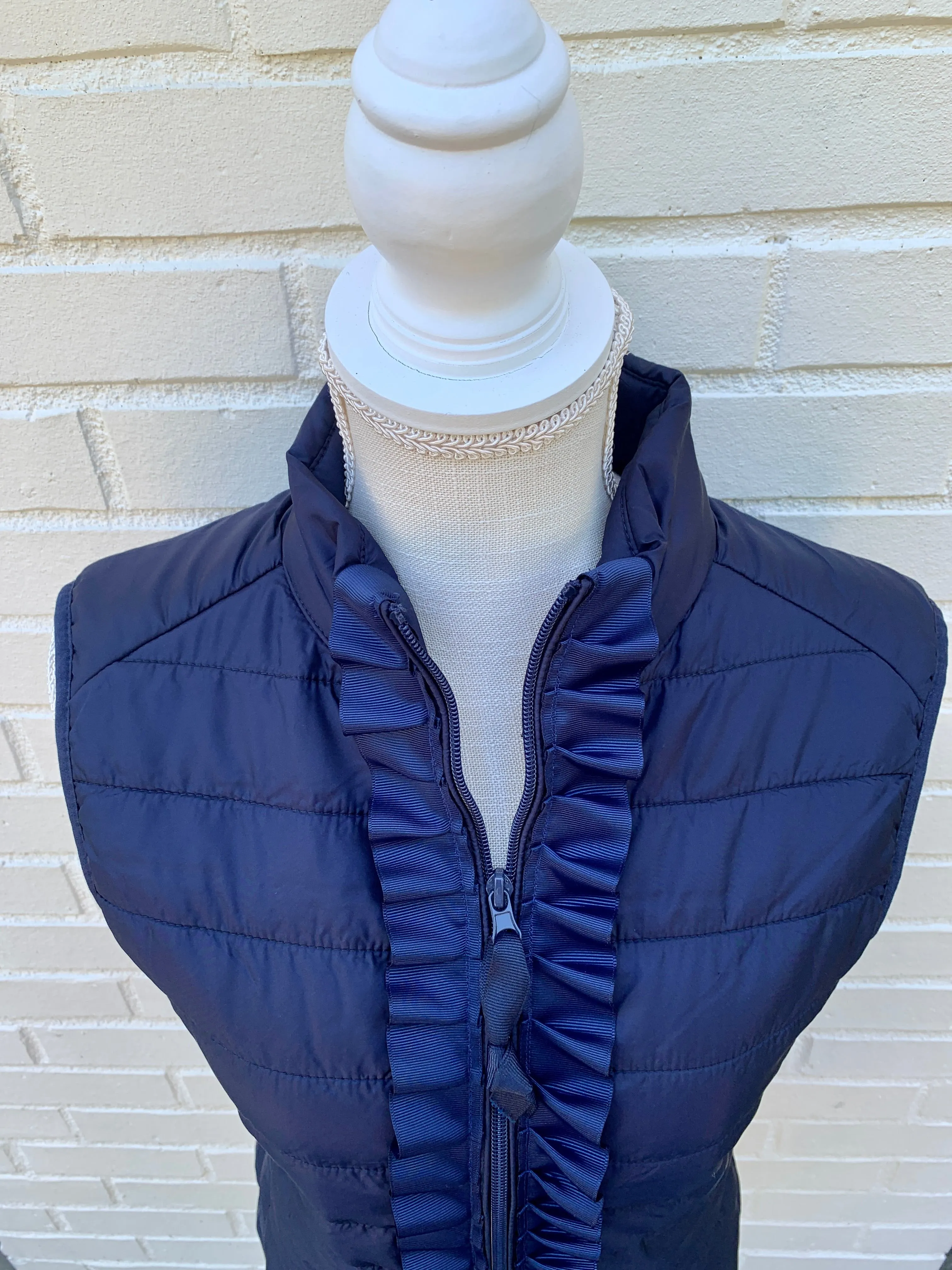 Maggie May Ruffled Ribbon Puffer Vest Navy w Navy (PF15)