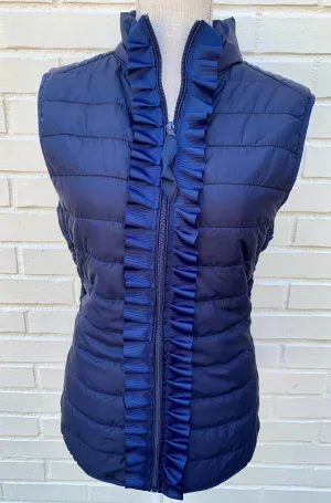 Maggie May Ruffled Ribbon Puffer Vest Navy w Navy (PF15)