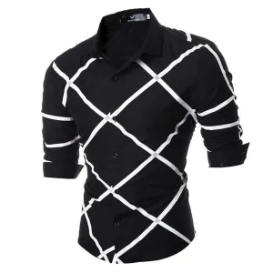 Men's Button down Tailor Fit Soft 100% Cotton Short Sleeve Dress Shirt Black Check casual And Formal