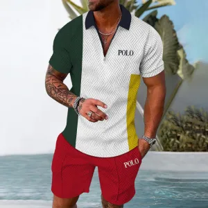 Men's casual geometric print short sleeve polo Suit