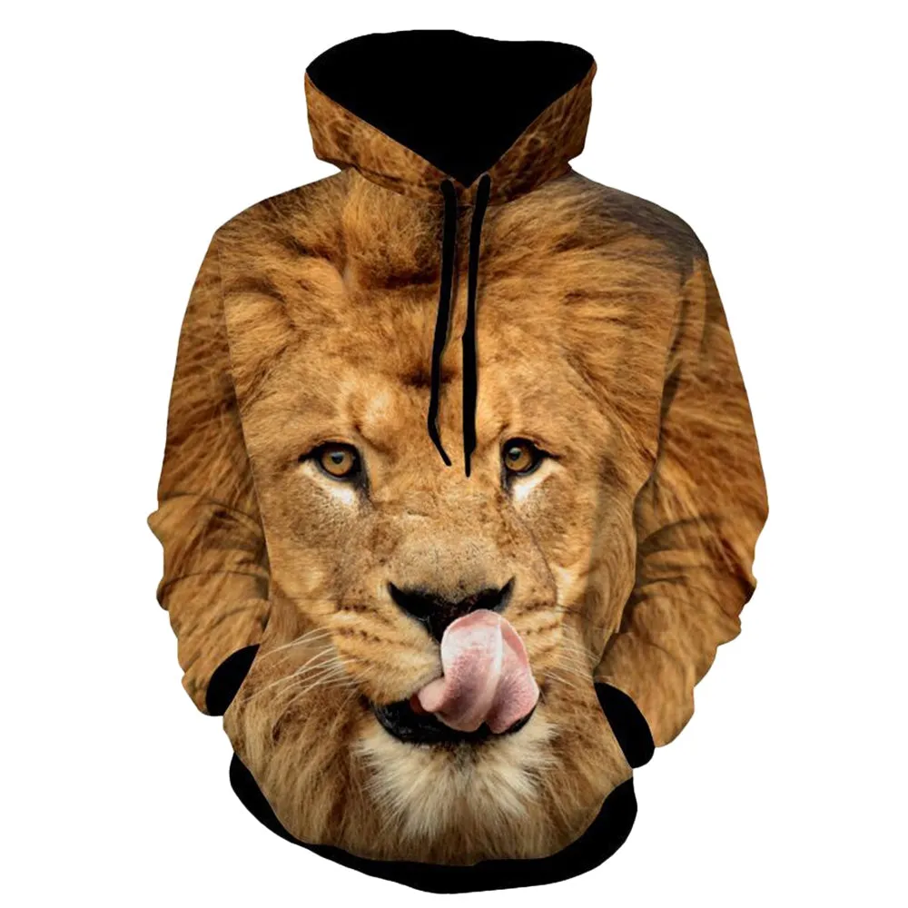 Men's Lion Patterned 3D Animal Hoodie