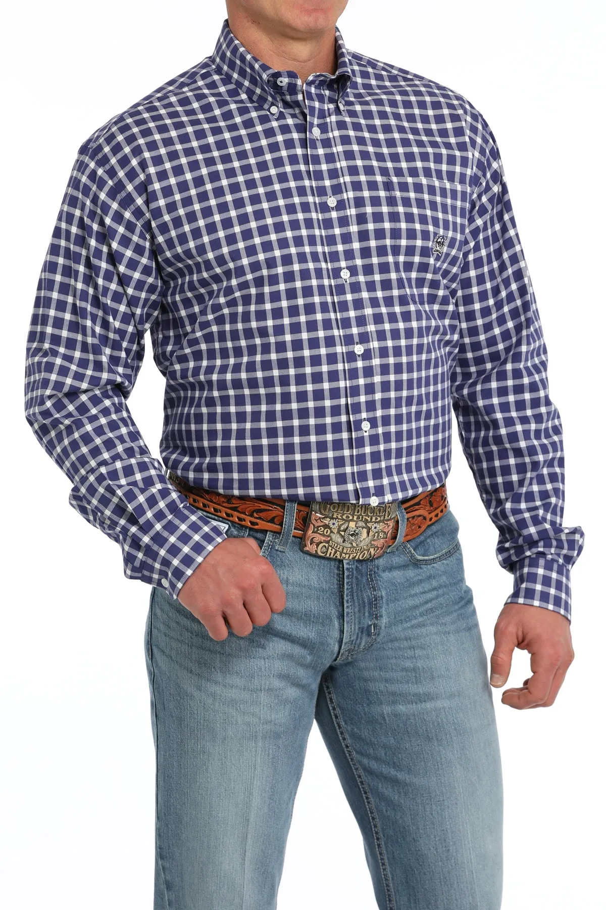 Men's Vintage Plaid Button-Down Western Shirt - Purple