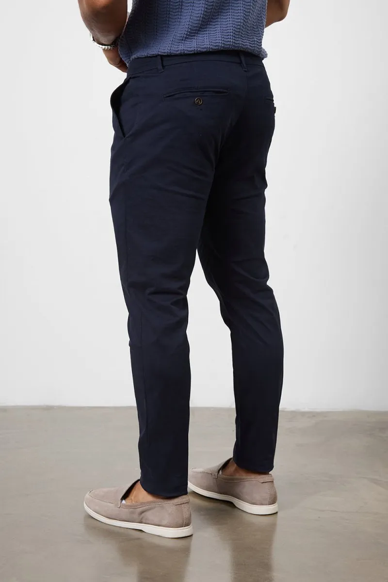 Muscle Fit Cotton Stretch Chino Trouser in Navy