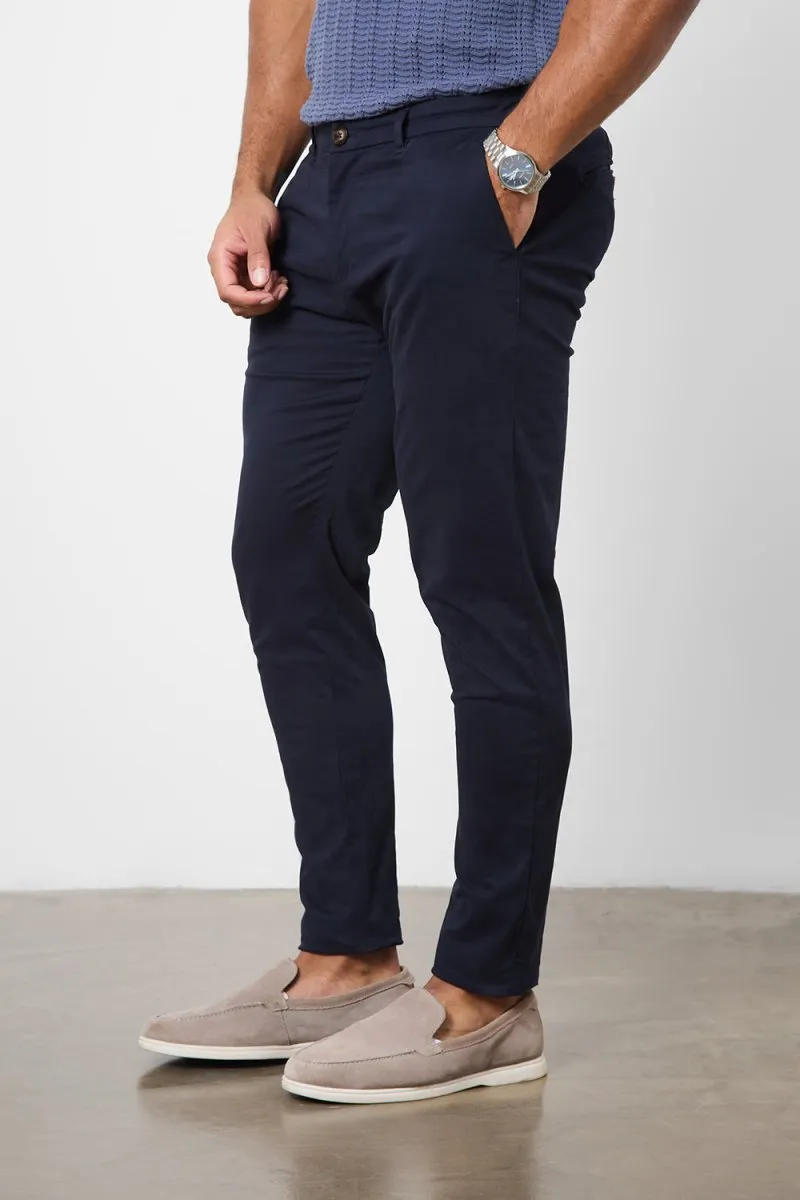 Muscle Fit Cotton Stretch Chino Trouser in Navy