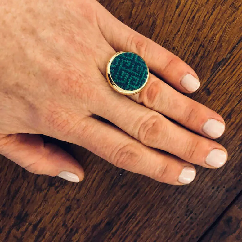 Navy & Kelly Greek Key Needlepoint Ring