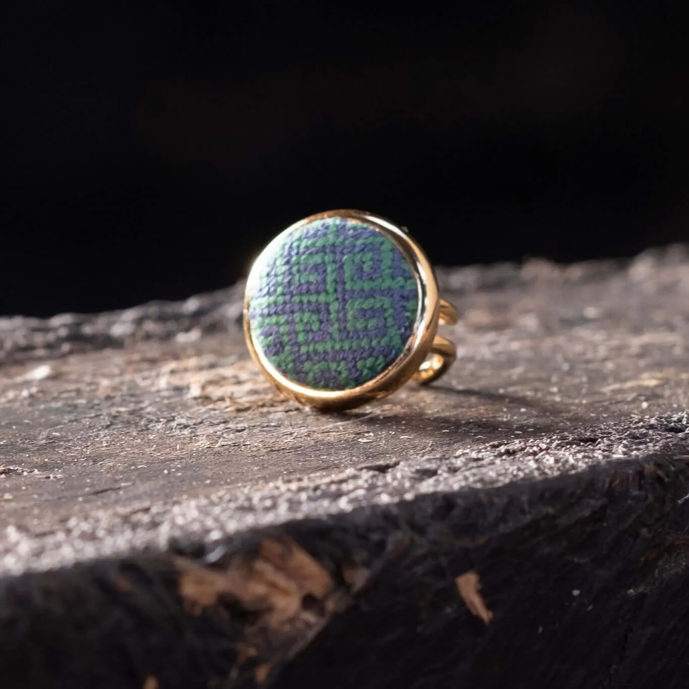 Navy & Kelly Greek Key Needlepoint Ring