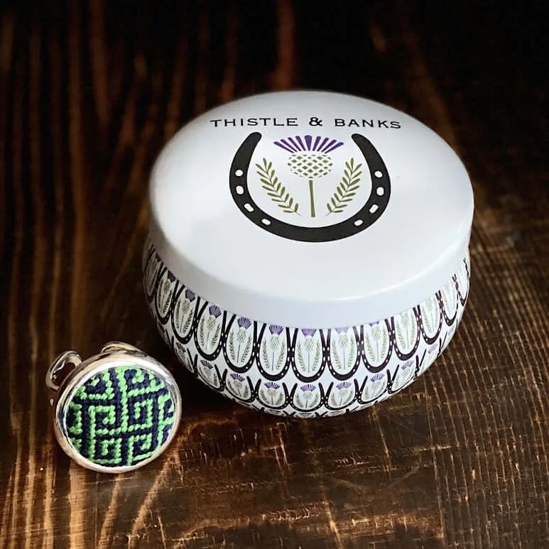 Navy & Kelly Greek Key Needlepoint Ring