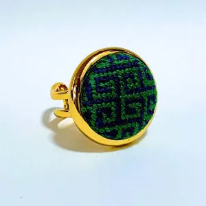 Navy & Kelly Greek Key Needlepoint Ring