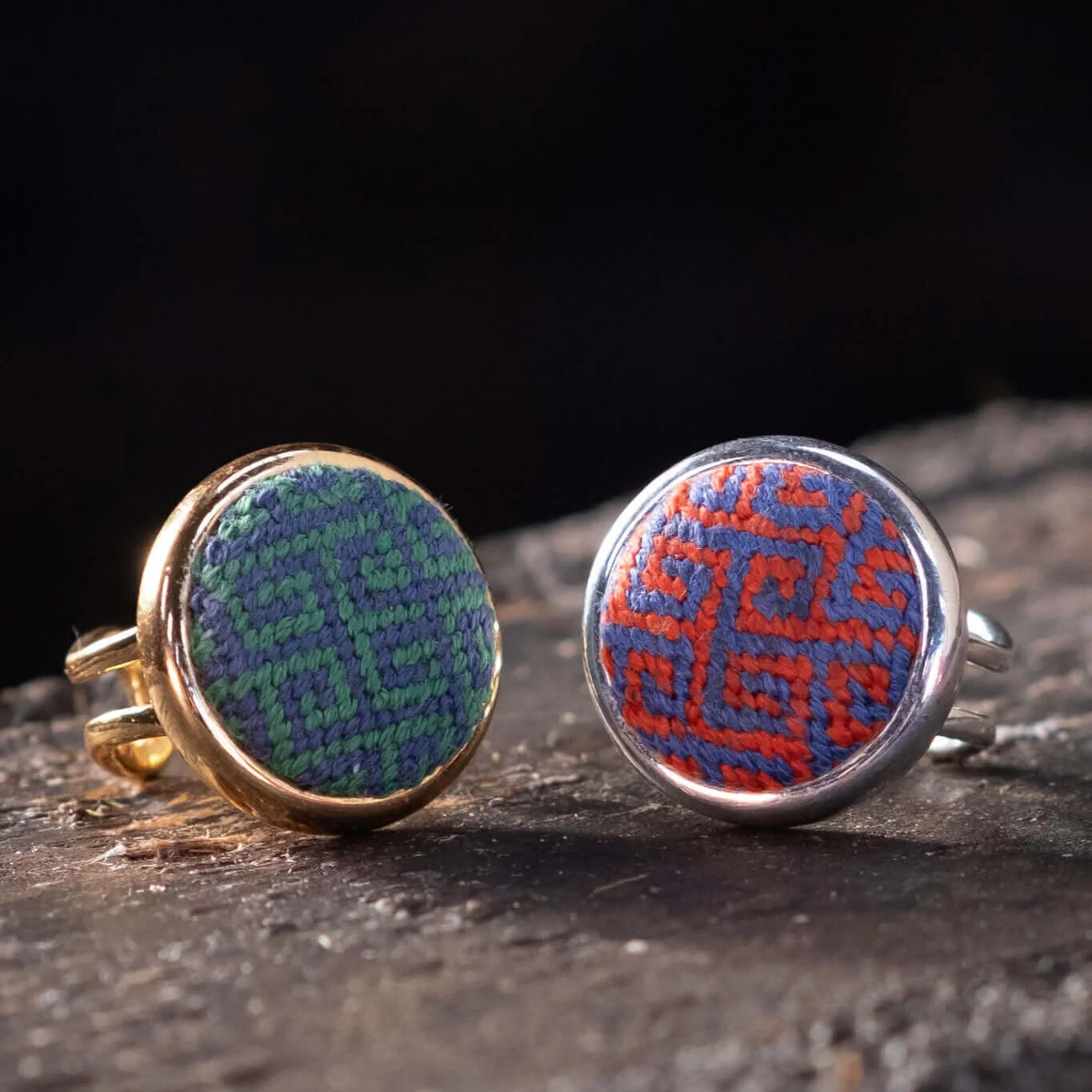 Navy & Kelly Greek Key Needlepoint Ring