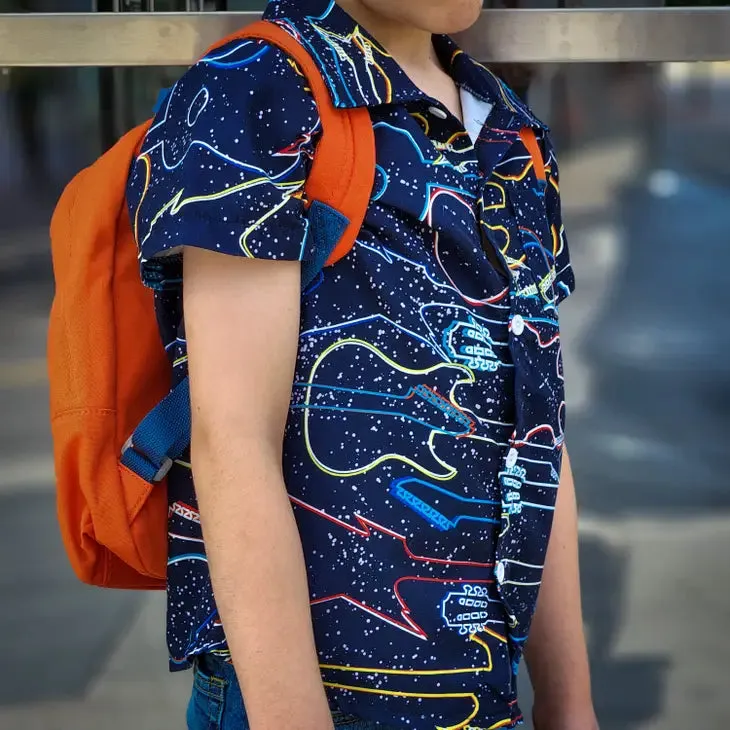 Neon Guitars in Outer Space Woven Button Down