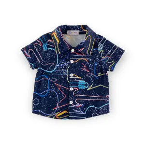 Neon Guitars in Outer Space Woven Button Down