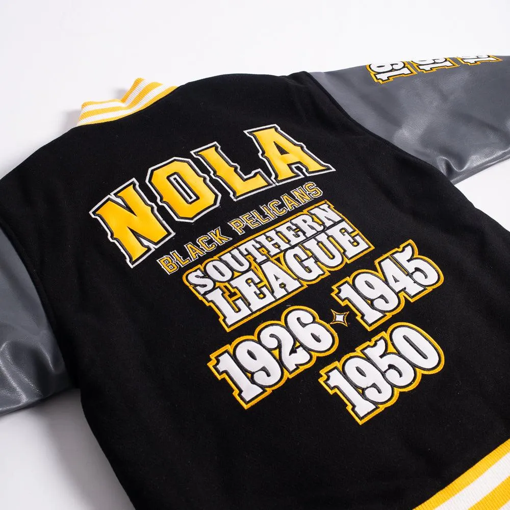 NOLA BLACK PELICANS NL VARSITY JACKET BLACK