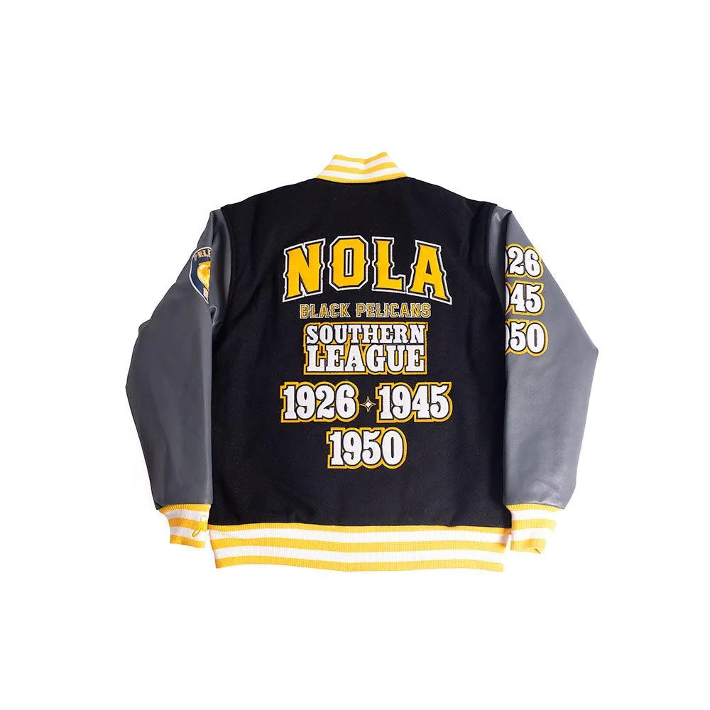 NOLA BLACK PELICANS NL VARSITY JACKET BLACK