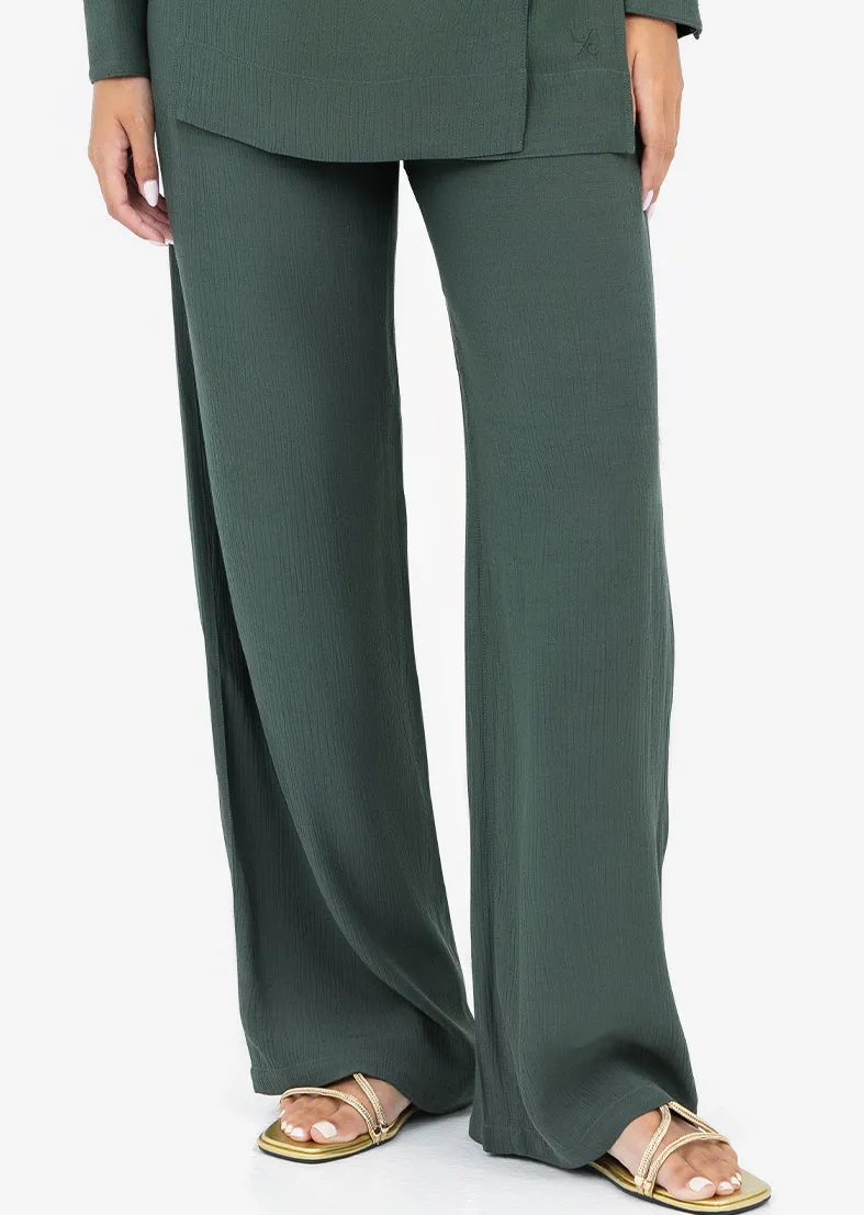 Plisse Wide Leg Pant Ivy Green