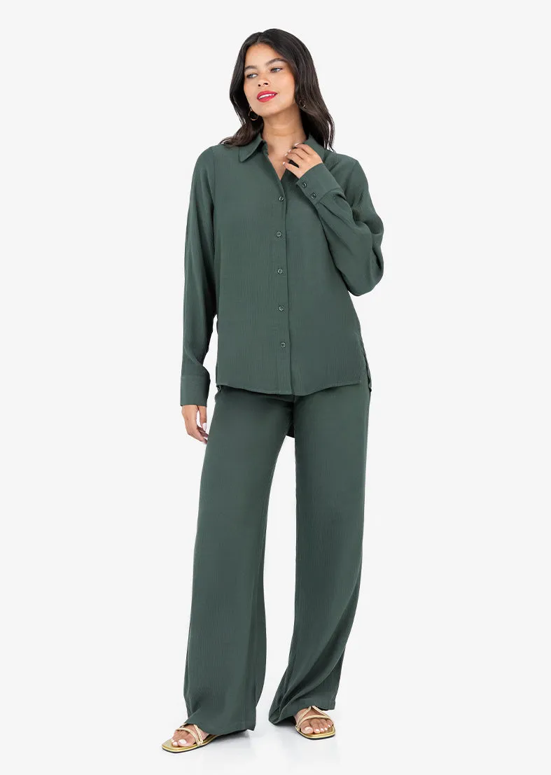 Plisse Wide Leg Pant Ivy Green