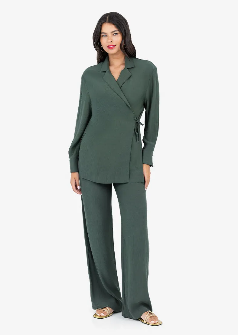 Plisse Wide Leg Pant Ivy Green
