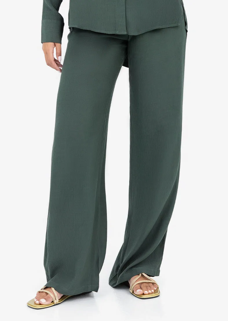 Plisse Wide Leg Pant Ivy Green