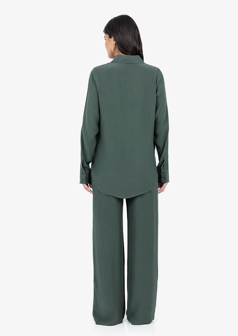 Plisse Wide Leg Pant Ivy Green