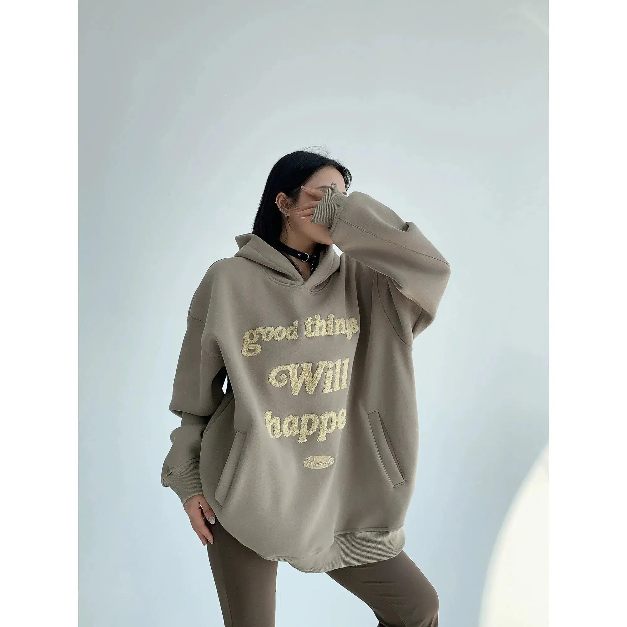 Plush Embroidered Hooded Sweatshirt