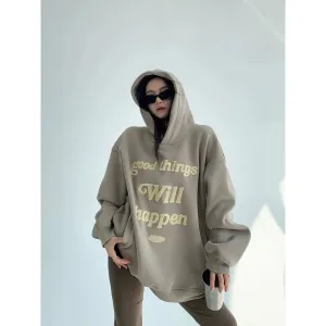 Plush Embroidered Hooded Sweatshirt