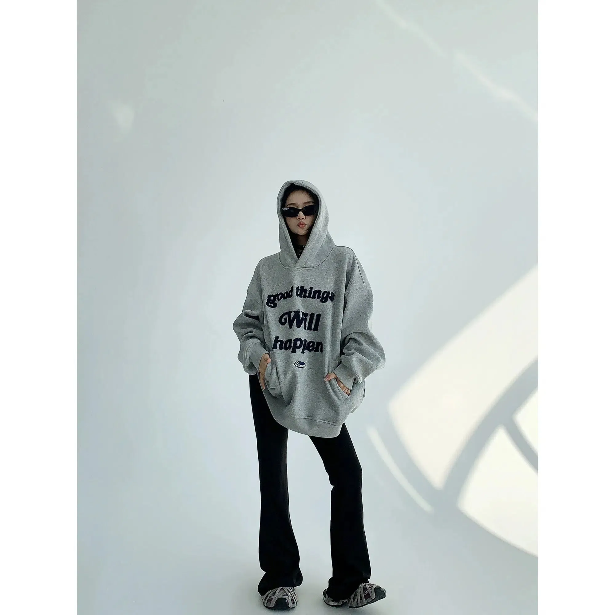 Plush Embroidered Hooded Sweatshirt