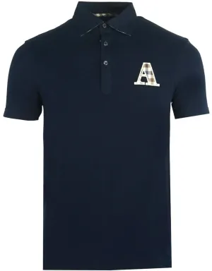 POLO Aquascutum London Casual Mens Poloshirt Check Embroidered NEW! Black S