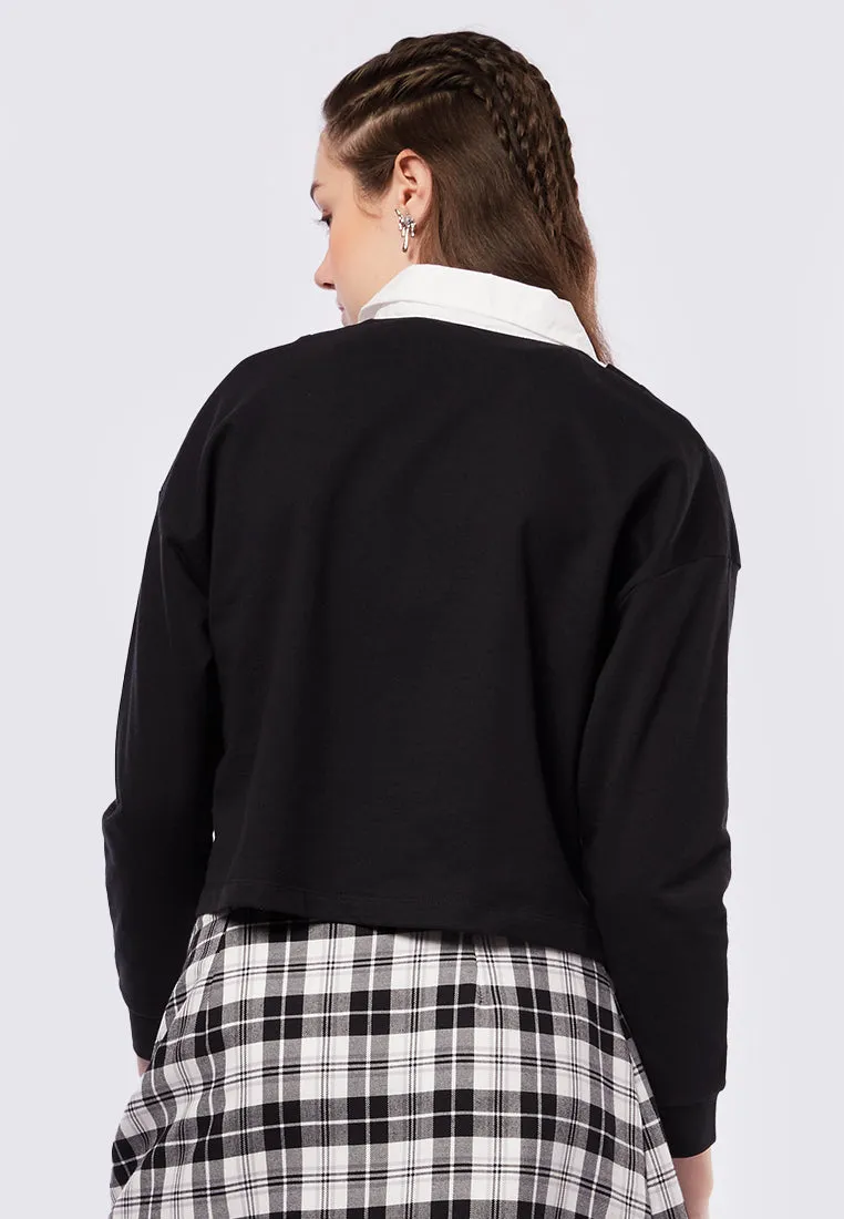 Preppy Long Sleeve Polo Sweatshirt